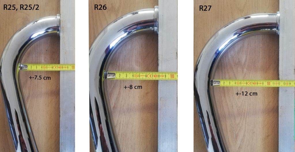 Exhaust pipes comparison R25, R25/2, R26, R27