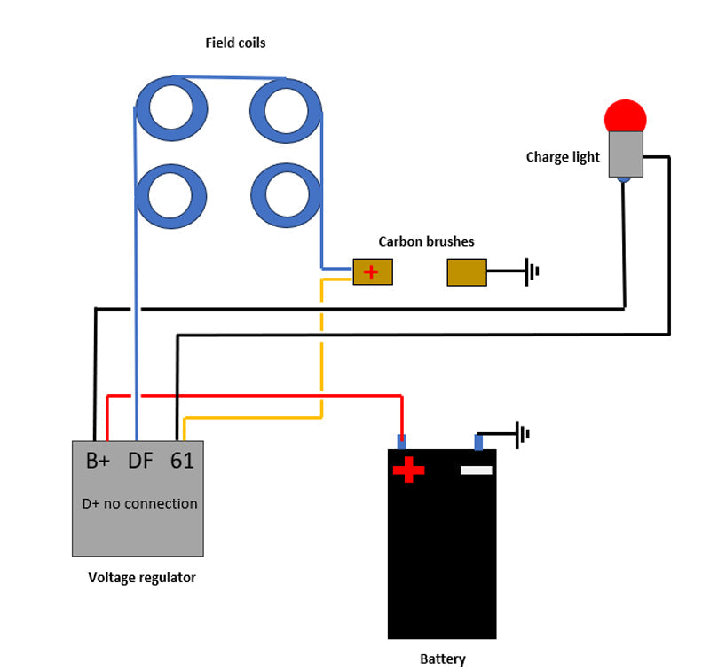 Simplified diagram of the wiring of the battery charging system R24 - R26