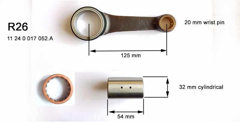 Set of connecting rod, crankpin, roller cage & rollers - no replacement for alu conrod