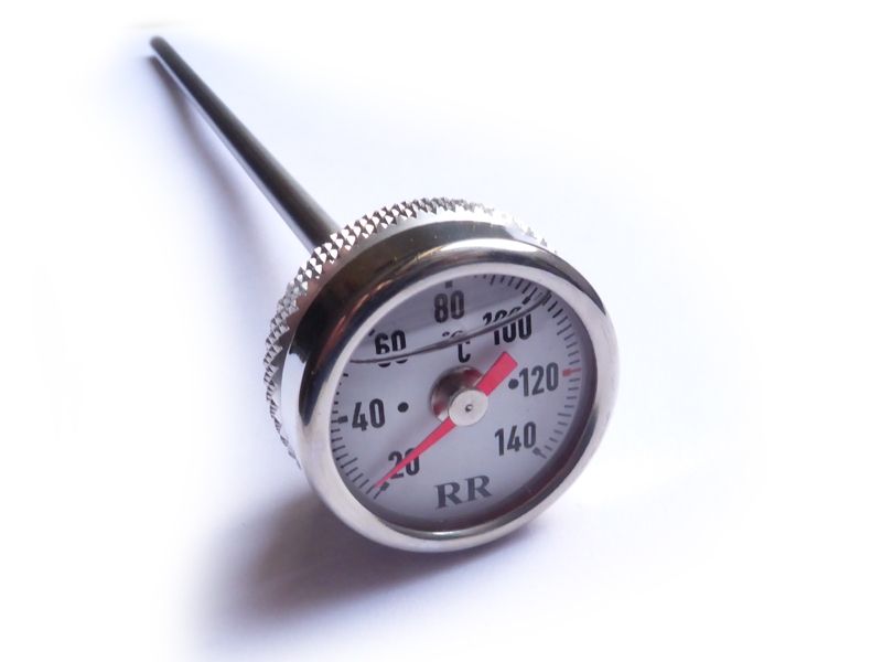 Oil dipstick with temperature gauge