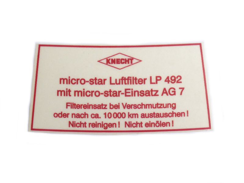 Sticker for air filter Knecht micro-star LP492