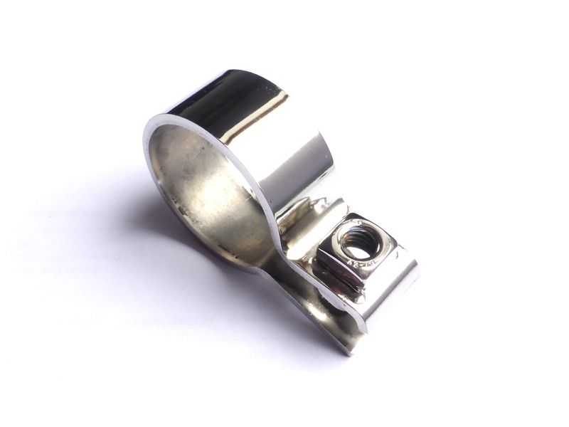 Exhaust pipe clamp R27, front, with welded nut - polished SSt