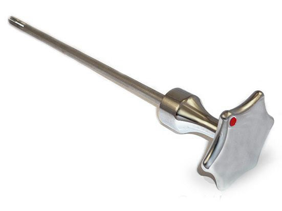Adjusting screw for hydraulic steering damper (with red dot) - 236 mm length