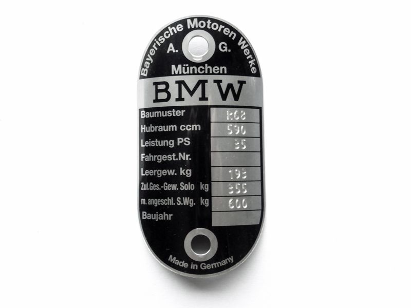 Vehicle identification plate BMW R68