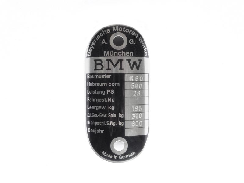 Vehicle identification plate BMW R60 - curved