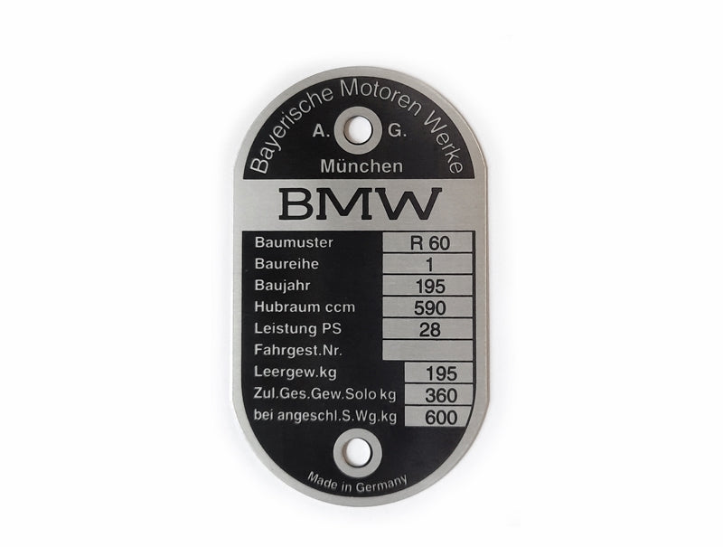 Vehicle identification plate BMW R60 - flat