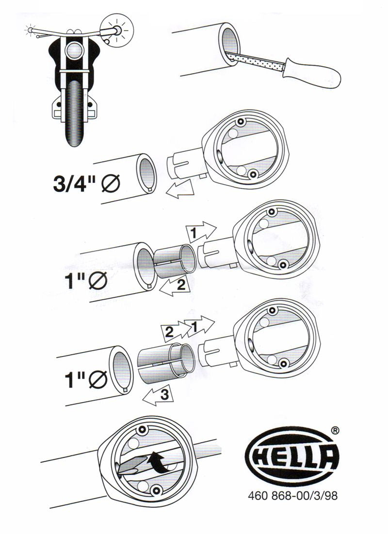 Blinker, original Hella, polished alu. housing (discontinued)